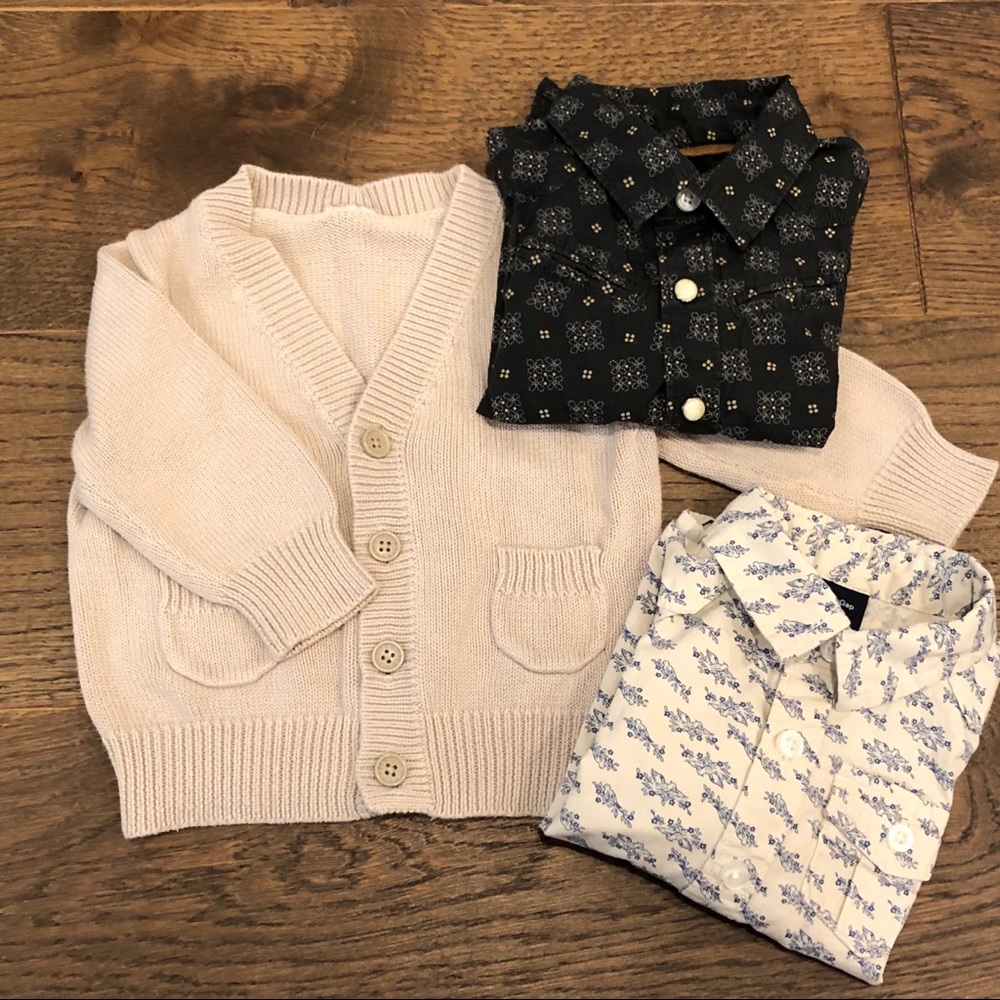 🦊 BABY GAP 2 BUTTON DOWN + CARDIGAN SET